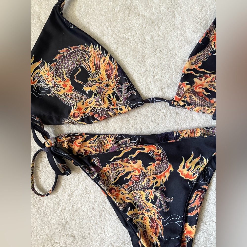 Shein Dragon Print Bikini with matching coverup